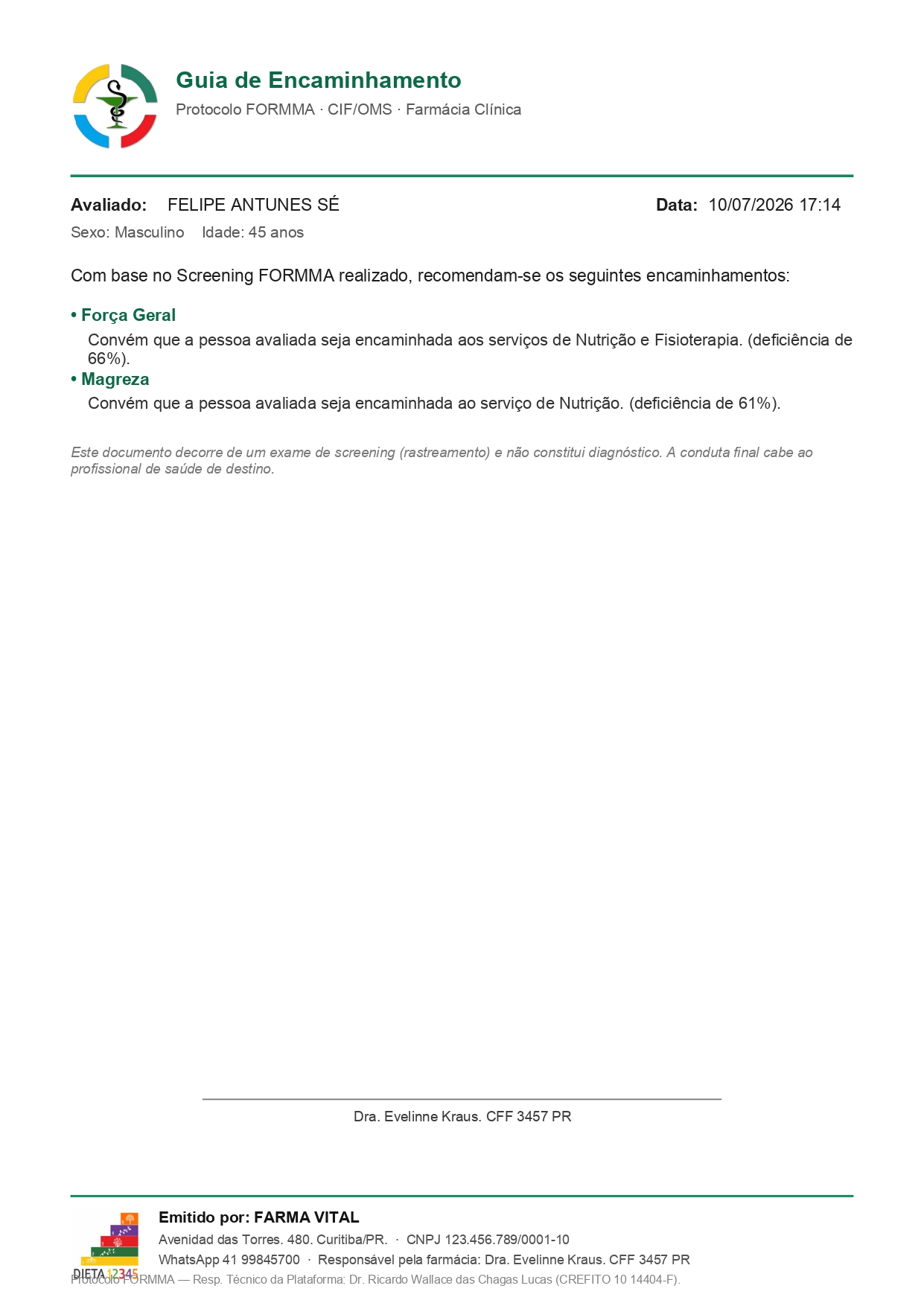 Exemplo de guia de encaminhamento FORMMA FARMA