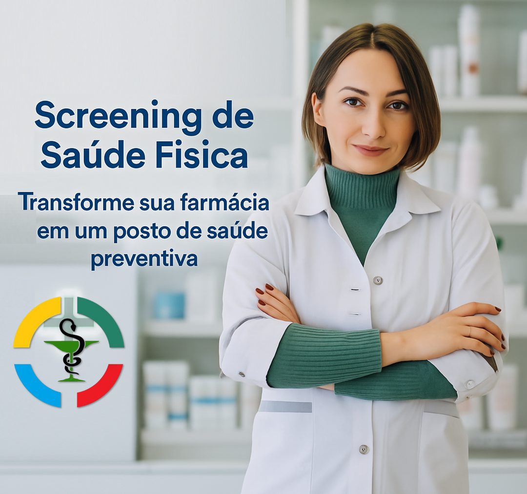 Farmacêutica realizando o screening de saúde física